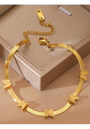 Altın Renk Zarif Ve Şık Tasarım Ezme Italyan Zincirli Kelebek Stil Çelik Bileklik Gold