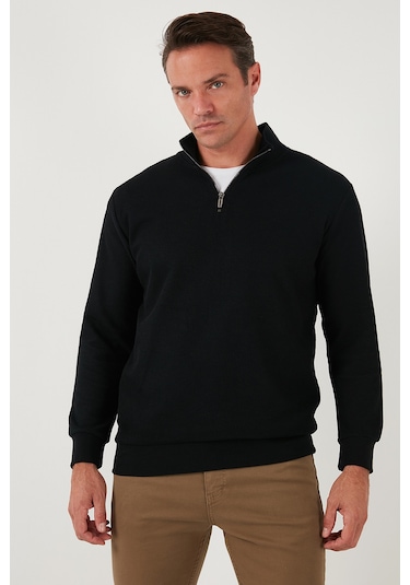 Buratti Pamuklu Regular Fit Yarım Fermuarlı Dik Yaka Erkek Sweat 5905716 Siyah