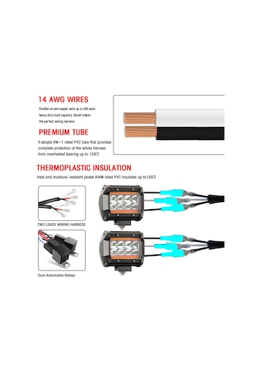 Hombey Siyah 480w Suv Elektrik Kablolu Seti, 2 Bağlantı, 3 Şarj Pimi, Iç Mekan Anahtarı, Işık Mod Değiştirme Ve Hafıza Özelliği