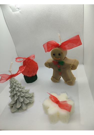 Yeni Yıl Set Mumu Kurabiye Adam,çam Ağacı,eldiven Ve Kartanesi