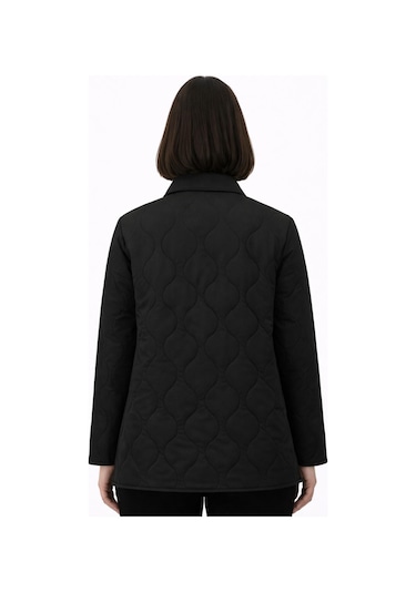 Kadın Desenli Çıtçıtlı Çift Cepli Oversize Kapitone Ceket-391 Siyah