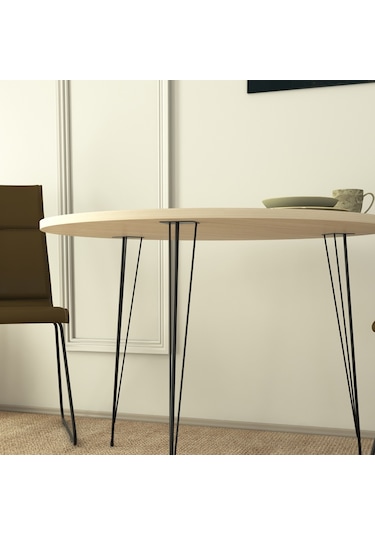 Pasific Home Sandalf Metal Ayaklı Yuvarlak Mutfak Masası Meşe