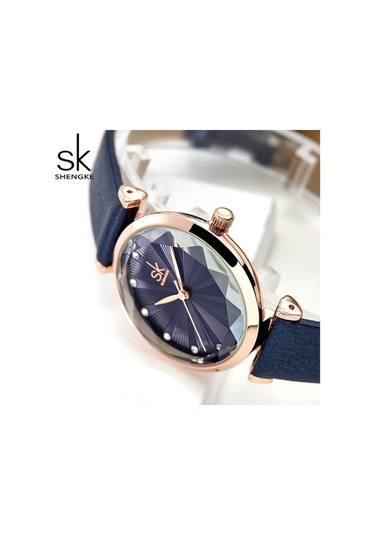 Novahub Shengke Mavi Deri Kayış Kuvars Kadın Saatleri, Yaratıcı Arama Kol, 29.5mm Yuvarlak Kadran, 3atm Su Geçirmez, Moda Ve Casual, Relogio Feminino Gümüş