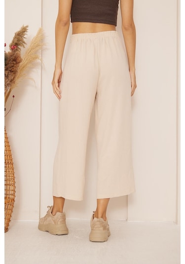 Darlin Moda Bej Yüksek Bel Bol Paça Pantolon Dm3003 Bej
