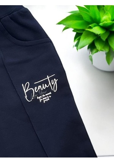 Kız Çocuk Pamuklu Beli Paçası Lastikli Eşofman Alt-15145 Lacivert