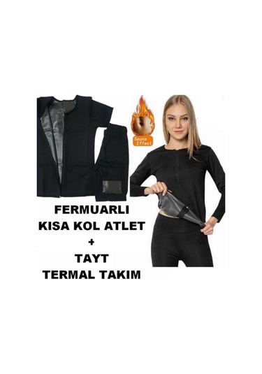 Dr.Cornell 3Lü Takım Fermuarlı Y. Kol Atlet + Kolsuz Atlet +Tayt Siyah