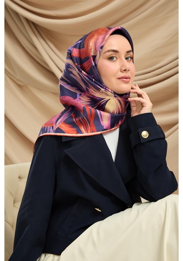 Silk Home Twill İpek Eşarp 11480-64 Morcivert, Pembe, Turuncu, Fildişi, Somon