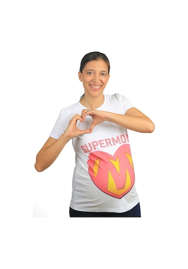 Mummy's Baby Hamile Tişört Super Mom Beyaz 8676