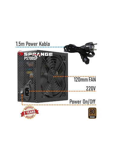 Sprange PS700-80P 700 W 80+ Bronze Power Supply Güç Kaynağı