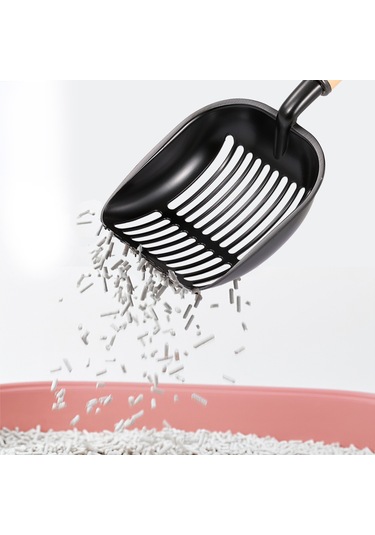 Geekyou Alüminyum Kedi Kumu Kaşığı, Ahşap Saplı, Kaplı, Dikey Çizgili, 5mm Ağızlı, Kuru-nemli Kumu Filtre Edebilir, Evcil Hayvan Tuvaleti Temizliği