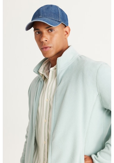 AC&Co / Altınyıldız Classics Standart Fit Fermuarlı Bato Yaka Polar Erkek Ceket Açık Yeşil