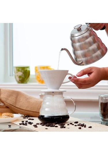 Güral Porselen Porselen V60 Filtre Kahve Demleme Fincanı Dripper Beyaz