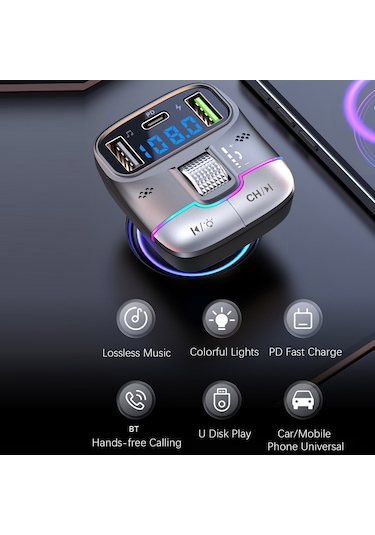 Jeehugo Siyah Araç Mp3 Çalar Bluetooth 5.3 Pd25w Hızlı Şarj Fm Transmitter免提 Konuşma无损 Ses Çalma Çift Usb Portlu 12-24v Uyumlu