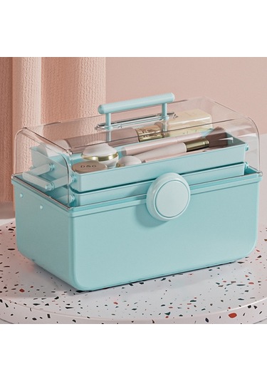 Cbtx Boyut Xl Masaüstü Kozmetik Pp Saklama Kutusu Şeffaf Kapaklı Toz Geçirmez Makyaj Organizatör Saplı - Mavi