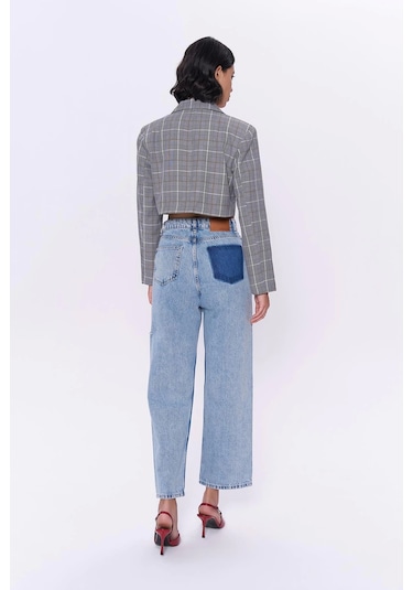 Çift Düğmeli Crop Blazer Ceket Gri Gri