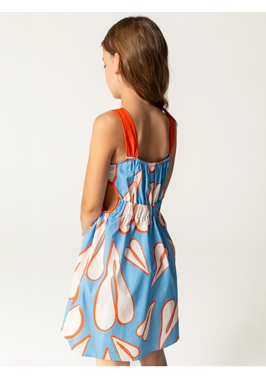 Sheshe Kalp Desenli Askılı Mavi Kız Çocuk Elbise Renkli