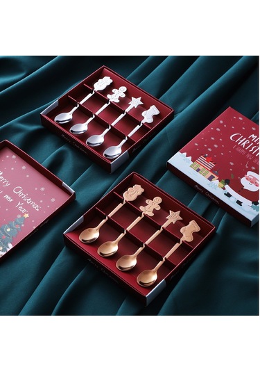 Aubyhe Noel Temalı 304 Paslanmaz Çelik Kahve Kaşığı, Ev/ofis/kafe Kullanıma Uygun, Hediye Paketli, Yıkama Makinesine Uygun, Ayna Parlaklığı Diğer