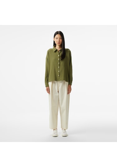 Nautica Kadın Yeşil Oversize Fit Gömlek Düz 55w072t Yeşil