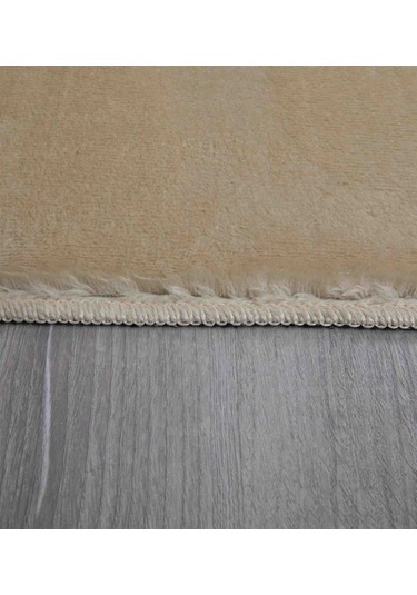 Modern Dekoratif Yuvarlak Puffy Peluş Ponpon Saçaklı Salon Oturma Odası Halısı Bej