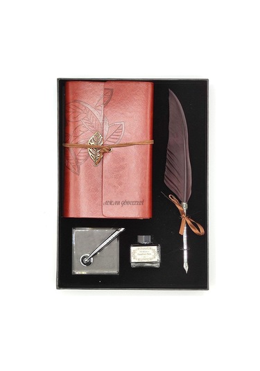 Kişiye Özel Kutulu Divit Kalem Ve Deri Kaplı Anı Defteri Renkli