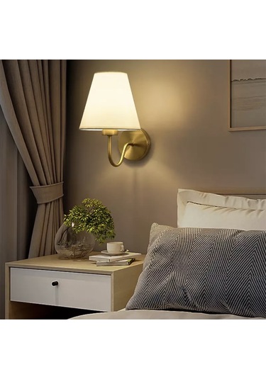 Burenze Modern Tasarım Duvar Aplik Gold Gövde Krem Abajur