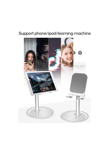 Hangfox Alüminyum Standart Telefon Ve Tablet Tutucu - 45 Derece Açı Ayarlı, Sabit Yükseklik, Dürtüye Dayanıklı, Gümüş Renk