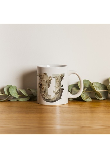 U Harfi Bardak, Monogram 330 Ml Barok Oymalı Görünüm Beyaz