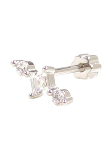 Taşlı Kare Gümüş Tragus Pıercıng - Rodyum Beyaz Beyaz