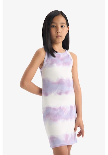 DeFacto Kız Çocuk Batik Desenli Fitilli Kaşkorse Kolsuz Yazlık Elbise B4489A825SMPR67