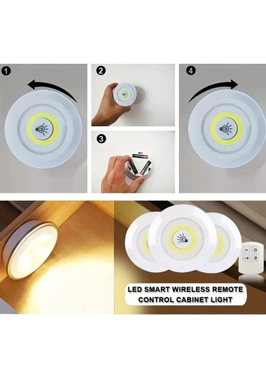 Uzaktan Kumandalı Yapışkanlı 3&amp Apos Lü Led Spot Lamba Çok Renkli