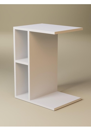 Raflı C Yan Sehpa, %100 Mdf Beyaz & Sonoma/beyaz & Sonoma / Gri Beyaz