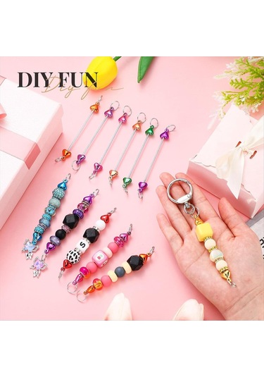 Gatherco 24 Parça Boncuklu Anahtarlıklar Toplu Boş Kendin Yap Metal Kalp Şeklinde Boncuklu Anahtarlık Çıkarılabilir Anahtarlık Yapımı Aksesuarları B