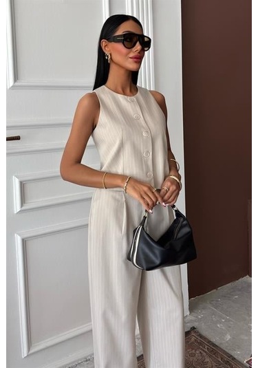 Yelek Plazzo Pantolon Çizgili Flamlı Poliviscon Takım 10178 Vi Zon