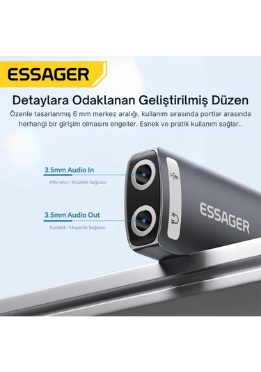 Essager 2in1 Usb To 2x 3.5mm Aux Çevirici Adaptör, Kulaklık Ve Mikforon Çevirici, Harici Ses Kartı