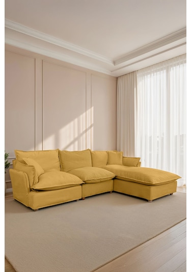Lavinia Giydirilebilir Kılıflı L Köşe Koltuk Hardal