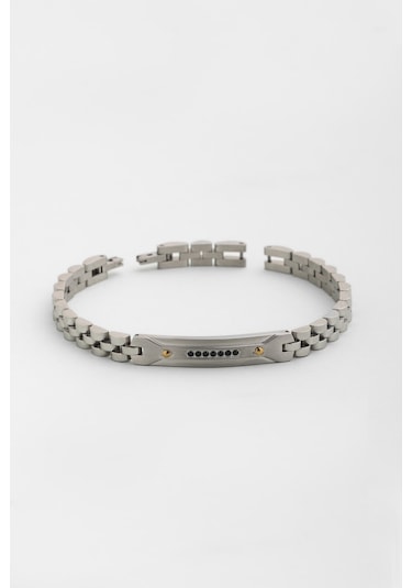 So Chic Zirkon Taş Detaylı 21 Cm Çelik Erkek Bileklik Gri 80840189