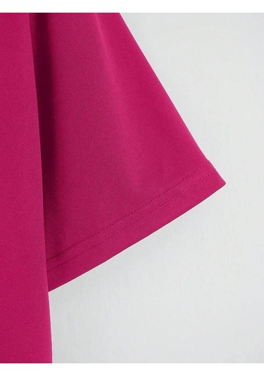 Kadın Oversize Bisiklet Yaka Düz Crop T-shirt - Fuşya