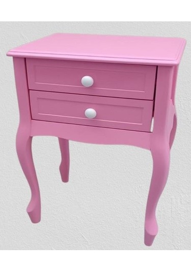 Komodin 90359model Klasik Kayın Aslan Ayak Parlak Pembe Lake Çift Çekmece El Yapım