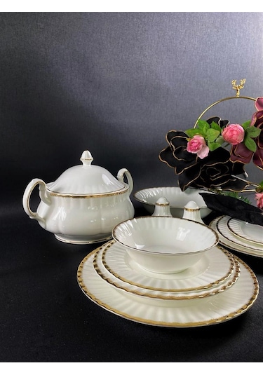 Monno English Bone Oro Gold 59 Parça 12 Kişilik Yemek Takımı