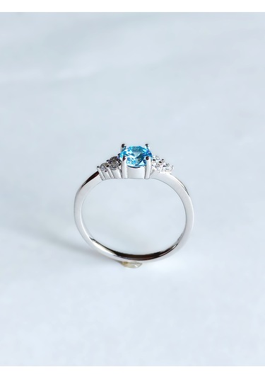 Gümüş Mavi Aqua Marin Tek Taş Tasarım Kadın Evlilik Yüzüğü
