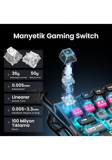 Gravastar V75 Pro Manyetik Kablolu Gaming Klavye, Xpro Kablosuz Optik Mouse Ve Mousepad Oyuncu Seti, Optik
