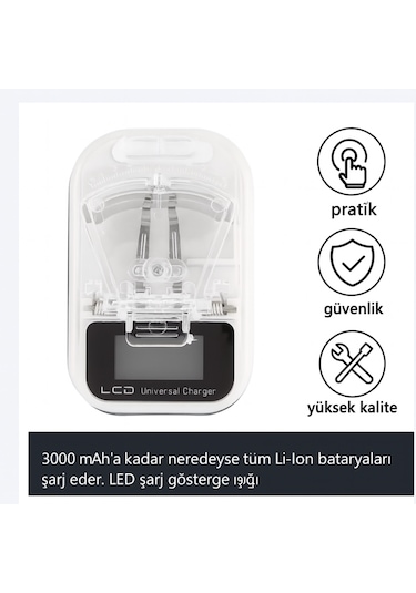 Led Ekranlı Evrensel Li-ıon Batarya Şarj Cihazı + Usb Girişli