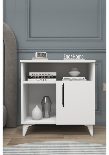 Melina Tek Kapaklı 2 Raflı Bölmeli Komodin & Şifonyer Yatak Odası Başucu Düzenleyici Komidin - Beyaz