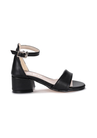 Kiko Kids Sheila Cilt Günlük Kız Çocuk 4 Cm Topuklu Sandalet Abiye Ayakkabı Siyah Siyah