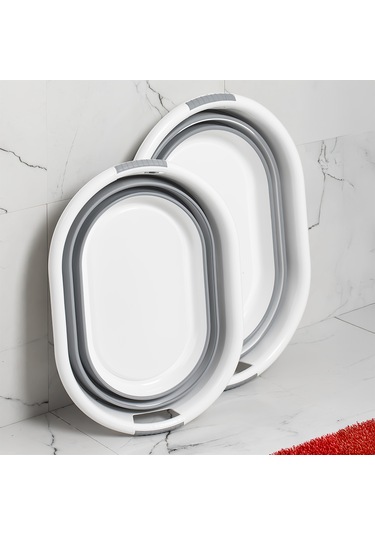 Porsima La-550 2 Li Katlanabilir Silikon Çamaşır Sepeti 40-26 Lt Beyaz - Gri