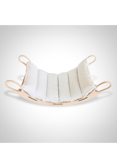 Xl Montessori Ahşap Pikler Halkası Ve Beyaz Minder Beyaz