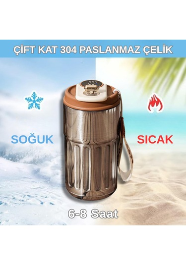 Akıllı Led Sıcaklık Göstergeli Çelik Termos/mug-400 Ml Gümüş