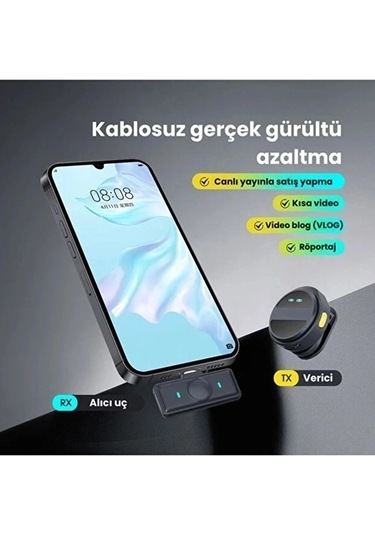 2 Adet Profesyonel Kablosuz Yaka Mikrofonu Typce Uyumlu Manyetik Klipsli