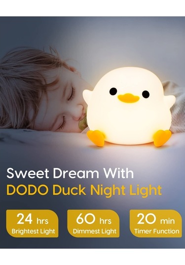 Gece Lambası Ördek Sevimli Ördek Lambası Kısılabilir Silikon Bebek Odası Gece Lambası Şarj Edilebilir Led Başucu Lambası Zamanlayıcı İle