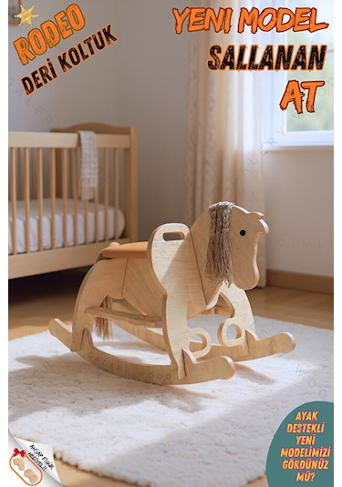 Ahşap Sallanan At-deri Koltuklu-ayak Destekli- Yeni Model